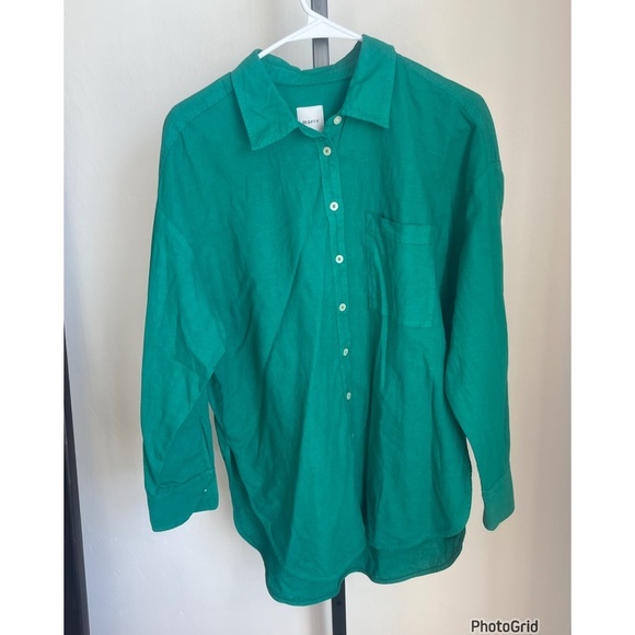 Anthropologie Maeve Bennett Buttondown Shirt Green Linen Edition Small New - Picture 2 of 4